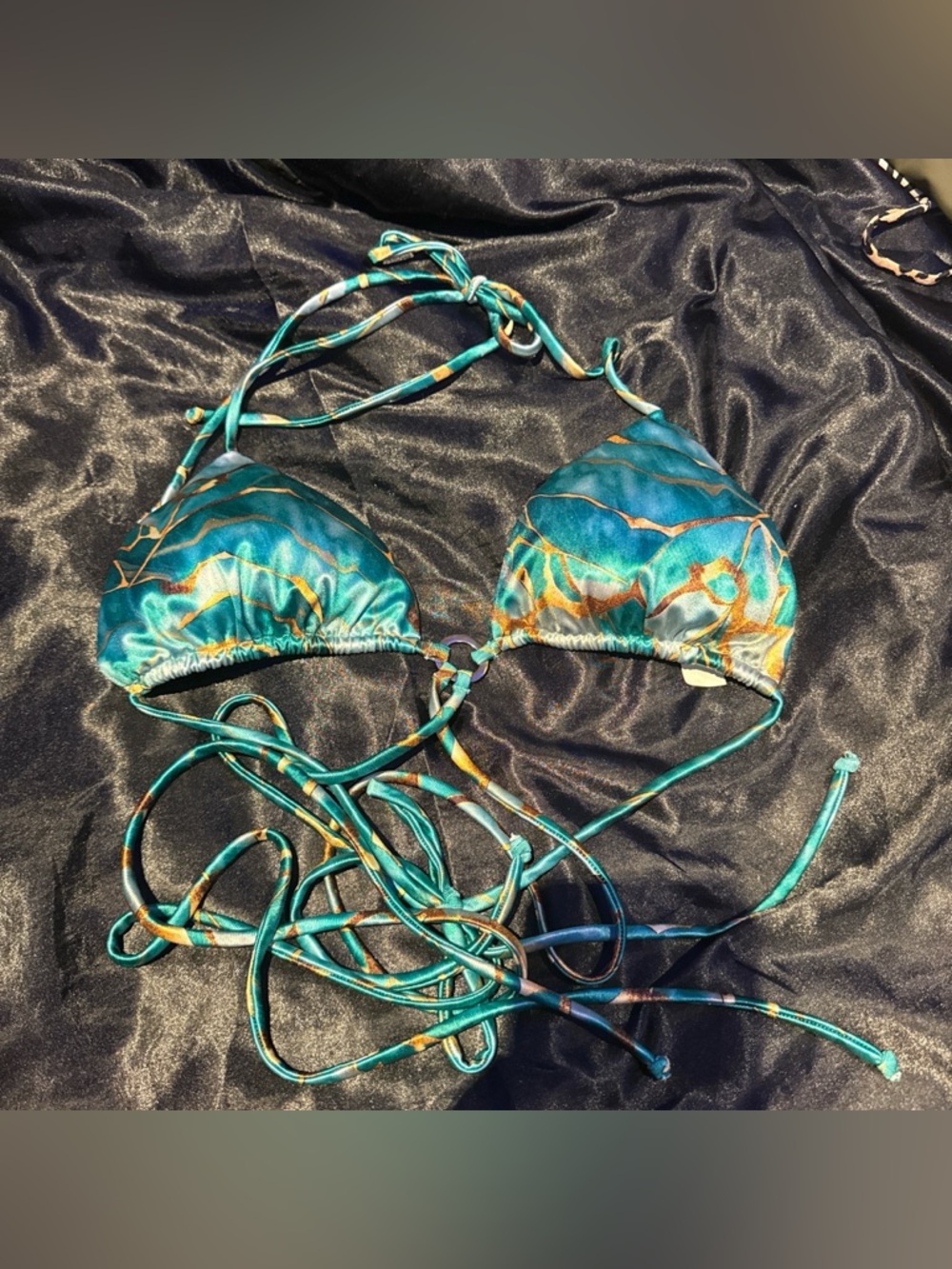 Teal & Gold Marble Triangle Bikini Top